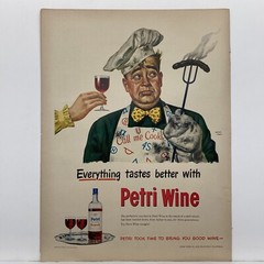 1949 Petri Wine Print Ad Everything Tastes Better Cook Burned BBQ Alcohol Bar