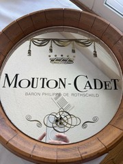 1982 Mouton-Cadet Baron Philippe De Rothschild Mirrored Barrel Bar Sign 16”