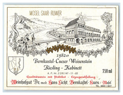 1970&rsquo;s-80&rsquo;s Mosel Saar Ruwer Bernkastel Cueser German Wine Label Original S24E