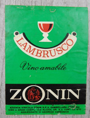Lambrusco Vino Amabile Zonin Romagna Italy Vintage Green Wine Label Winery
