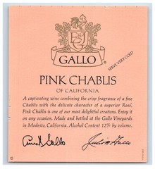 1950&rsquo;s-70&rsquo;s Gallo Pink Chablis California Wine Label Original S58E