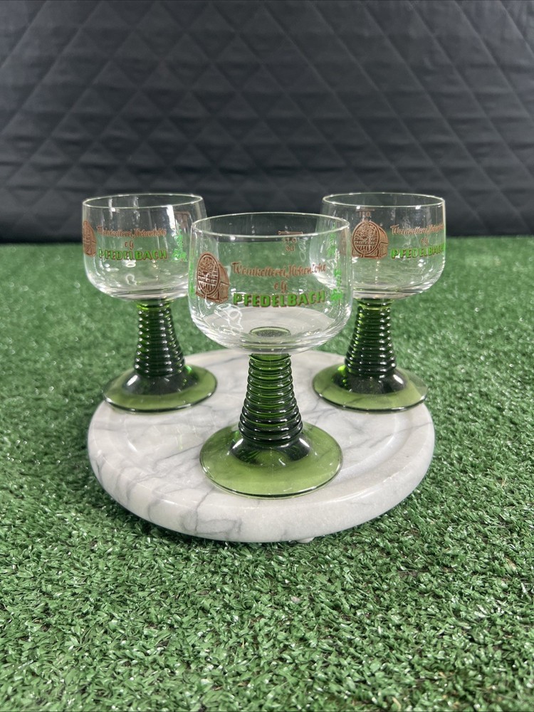 Set Of (3) Weinkellerei Honingshofe e.G Pfedelbach Beehive Glasses Emerald Green