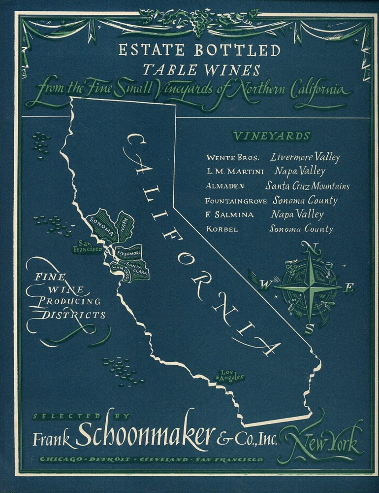 1950&rsquo;s Frank Schoonmaker California Wine Poster