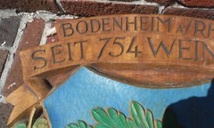 VINTAGE BODENHEIM A/RHEIN GERMANY, LARGE HEAVILY CARVED WOOD CITY SEAL SIGN.