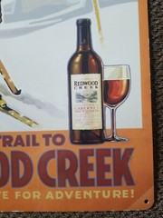 VINTAGE Frei Bros RARE REDWOOD CREEK Wine Metal Sign Ski The Glade Trail 18&Prime;x24&Prime;