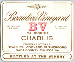 1930s-40s Beaulieu Vineyard BV California Chablis WIne Bottle Label F224