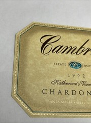 CAMBRIA – KATHERINE&rsquo;S VINEYARD – WINE LABEL 1992 CHARDONNAY