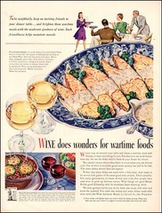 1944 WW2 era AD WINE Does Wonders for Wartime Foods Lenten Dinner Recipe 061924