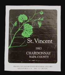 Original Vintage Wine Label St Vincent 1983 Chardonay Napa County California