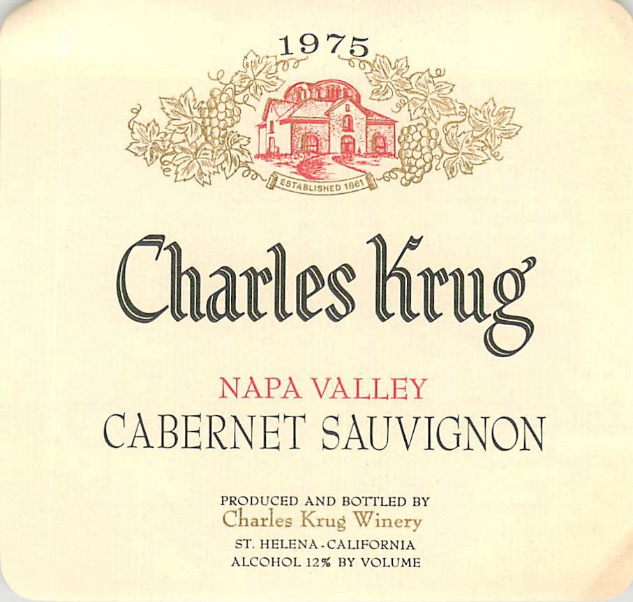 Charles Krug Cabernet Sauvignon Napa St Helena CA 1975 1970s Vintage Wine Label