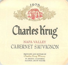 Charles Krug Cabernet Sauvignon Napa St Helena CA 1975 1970s Vintage Wine Label
