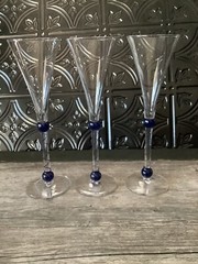 Martini & Rossi Asti 2000 Millennium Champagne Flutes Blue Design 9.5&Prime; Set of 3