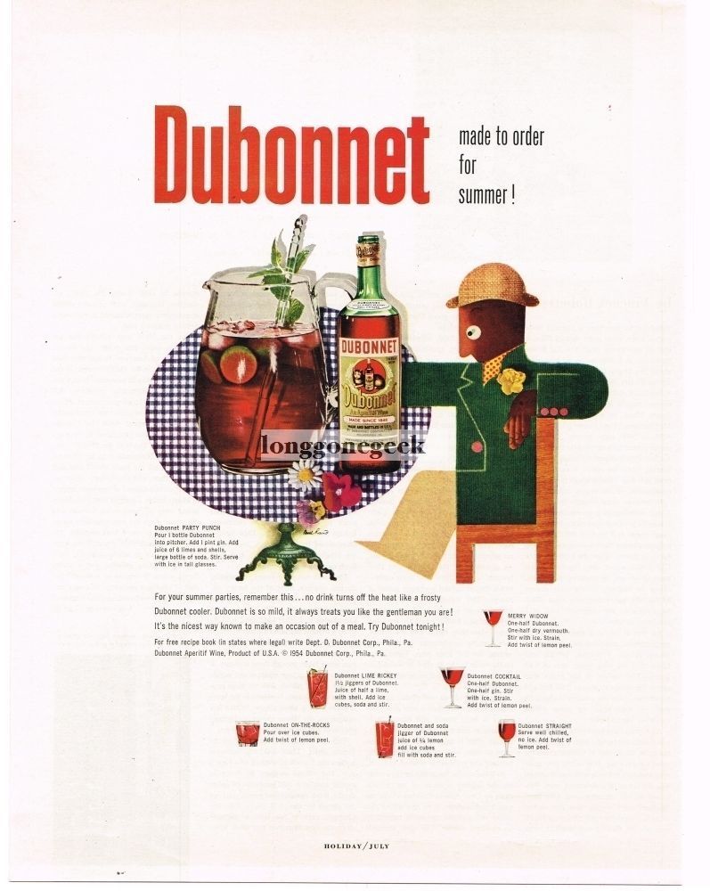 1954 DUBONNET Wine Party Punch art by PAUL RAND Vintage Ad