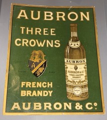 1920s Aubron Three Crowns French Brandy Advertising Poster – France