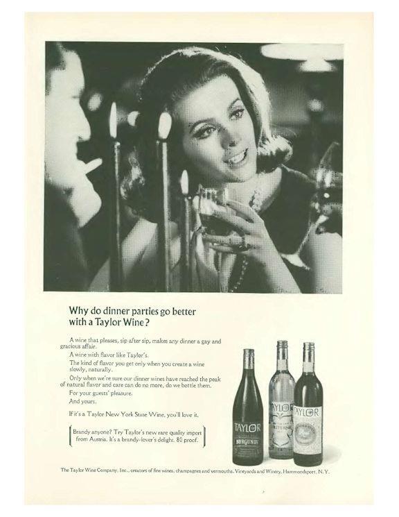 1967 Taylor Wine PRINT AD Dinner Wines