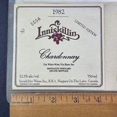 Vintage 1982 Inniskillin Winery Chardonnay Wine UNUSED Paper Label Niagara Q87