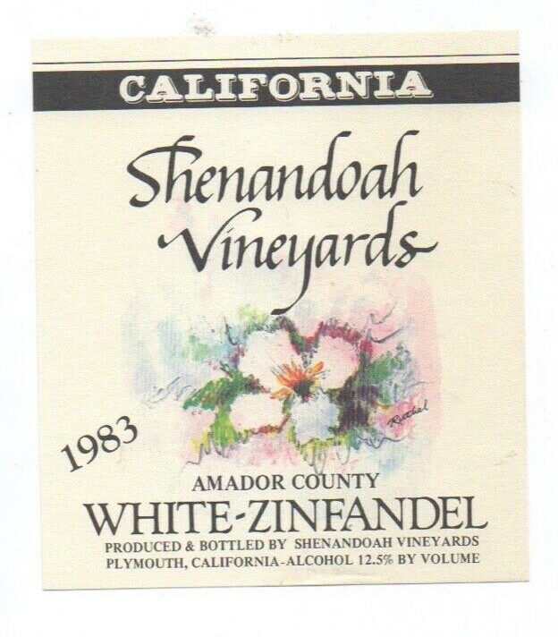 Original 1983 Shenandoah Vineyards California Wine LABEL White Zinfandel NOS