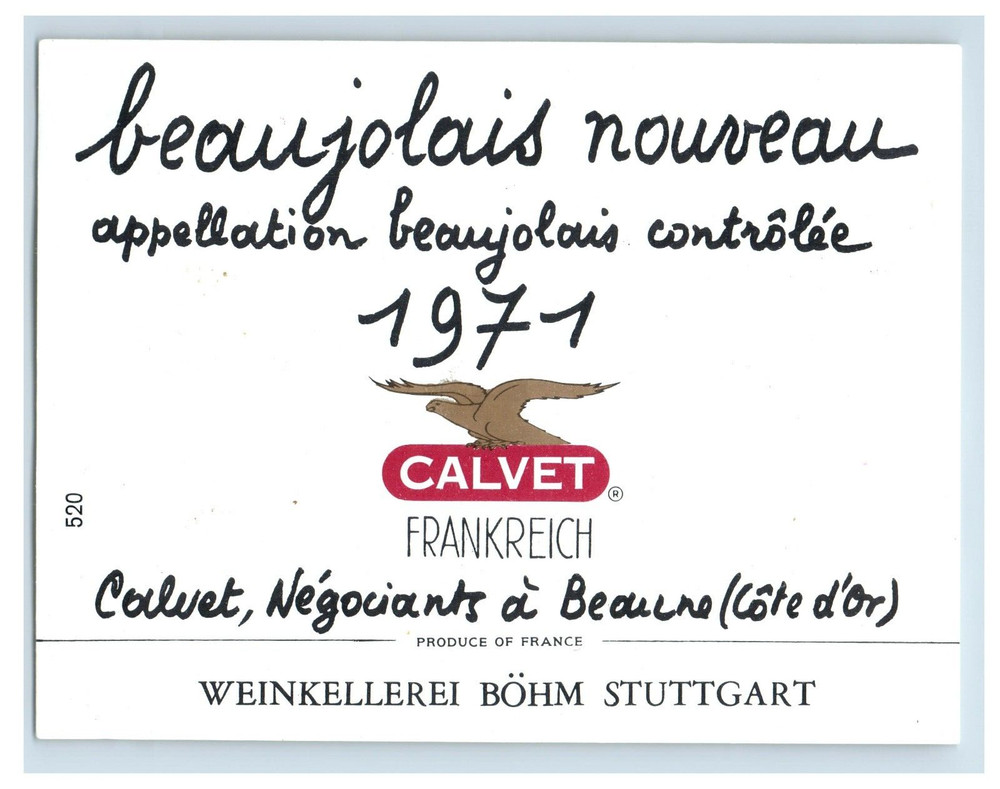 Vintage Beouljolais Nowreau Appellation Controlee Calvet German Wine Label S79E