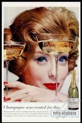 1960 Piper Heidsieck Brut champagne 1953 bottle & woman photo vintage print ad
