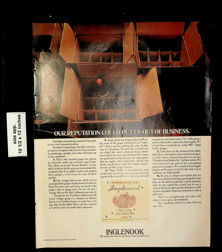 1971 Inglenook Expensive Wine America Napa Valley Vintage Print Ad 23740
