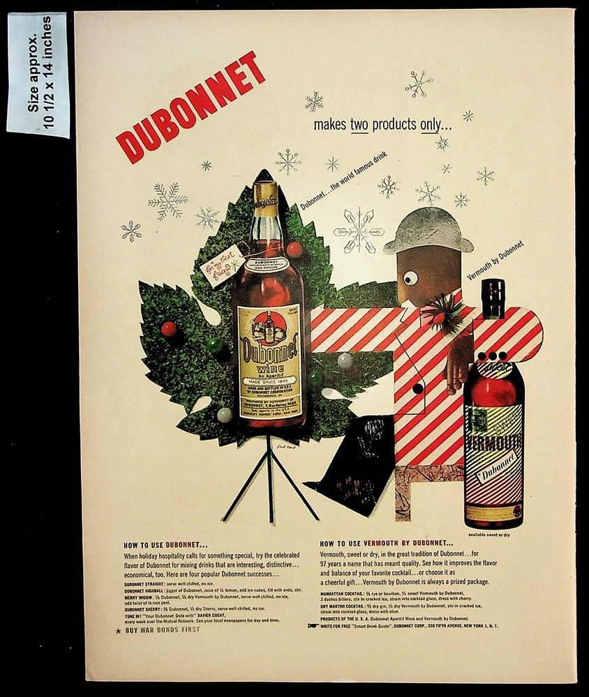 1943 Dubonnet Wine Christmas Gift Vermouth Apertif Vintage Print Ad 39125