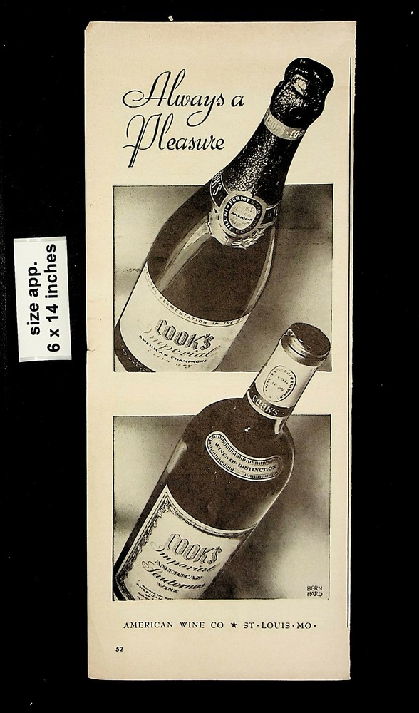 1943 American Wine Co Cook&rsquo;s Imperial Vintage Print Ad 22816