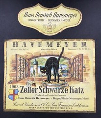 2 Diff 1963 Havemeyer Zeller Schwarze Katz Moselle Wine Label Black Cat Germany