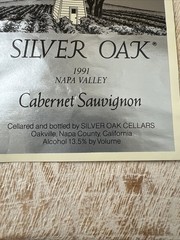 VTG Label for Silver Oak Cellars 1991 Napa Valley Cabernet Sauvignon RARE