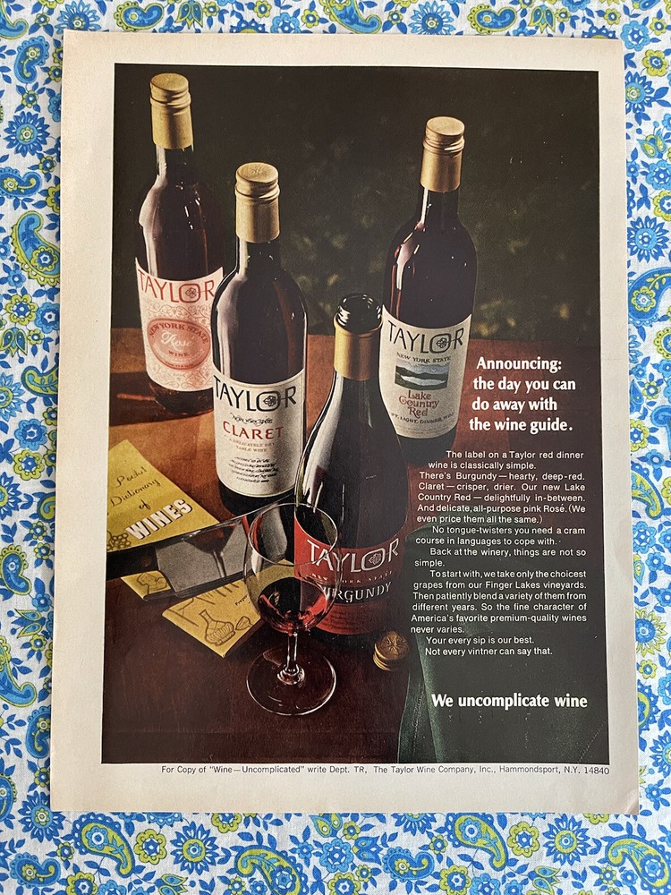 Vintage 1969 Taylor Wine Print Ad We Uncomplicate Wine
