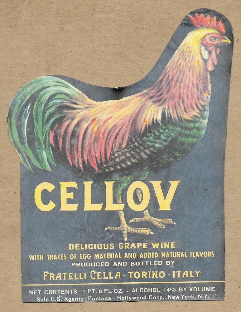 Original Cellov Delicious Grape Wine Fratelli Cella Torino Italy Bottle Label