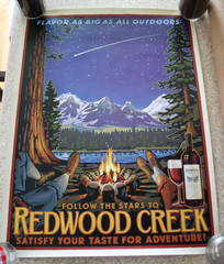 Redwood Creek Wine Poster 18 x 24 Hikers Campfire Mountains Follow the Stars