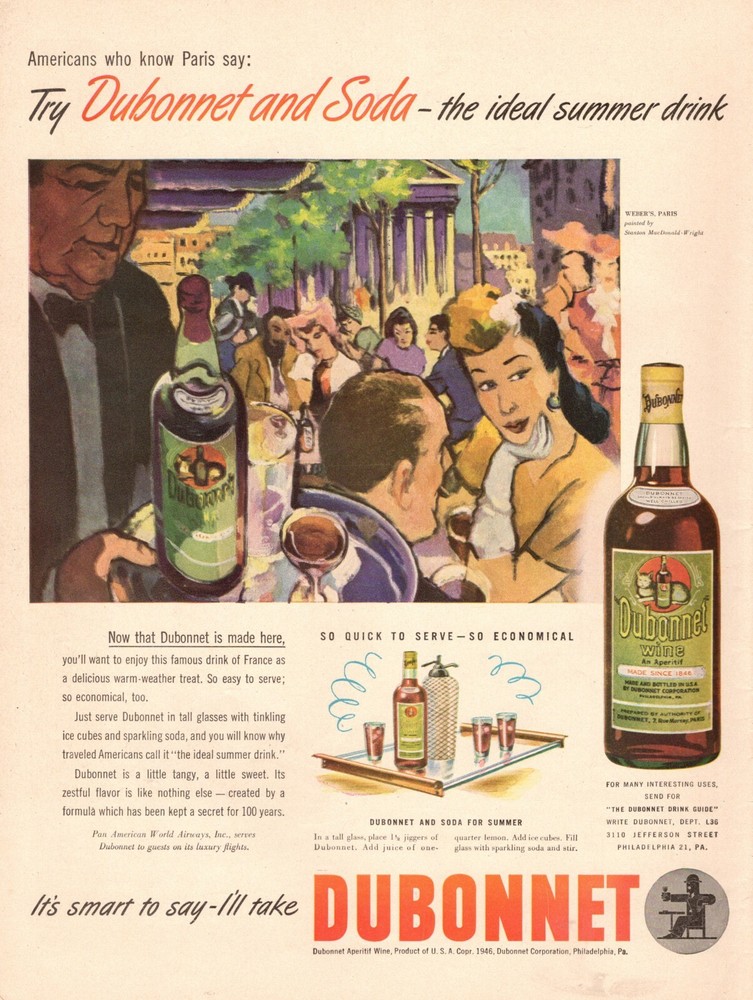 1946 vintage beverage AD DUBONNET Wine Aperitif , nice art! 040421