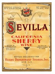C1930S SEVILLA WINE BOTTLE LABEL VINTAGE ORIGINAL CALIFORNIA HEARN NY SHERRY