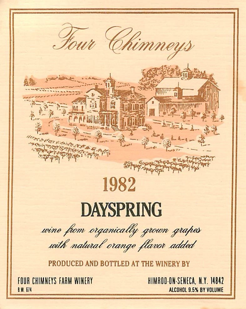 Four Chimneys Winery Dayspring Seneca NY 1982 1980s Vintage Wine Label