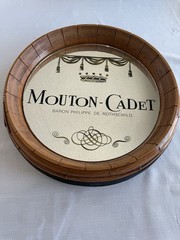 1982 Mouton-Cadet Baron Philippe De Rothschild Mirrored Barrel Bar Sign 16”