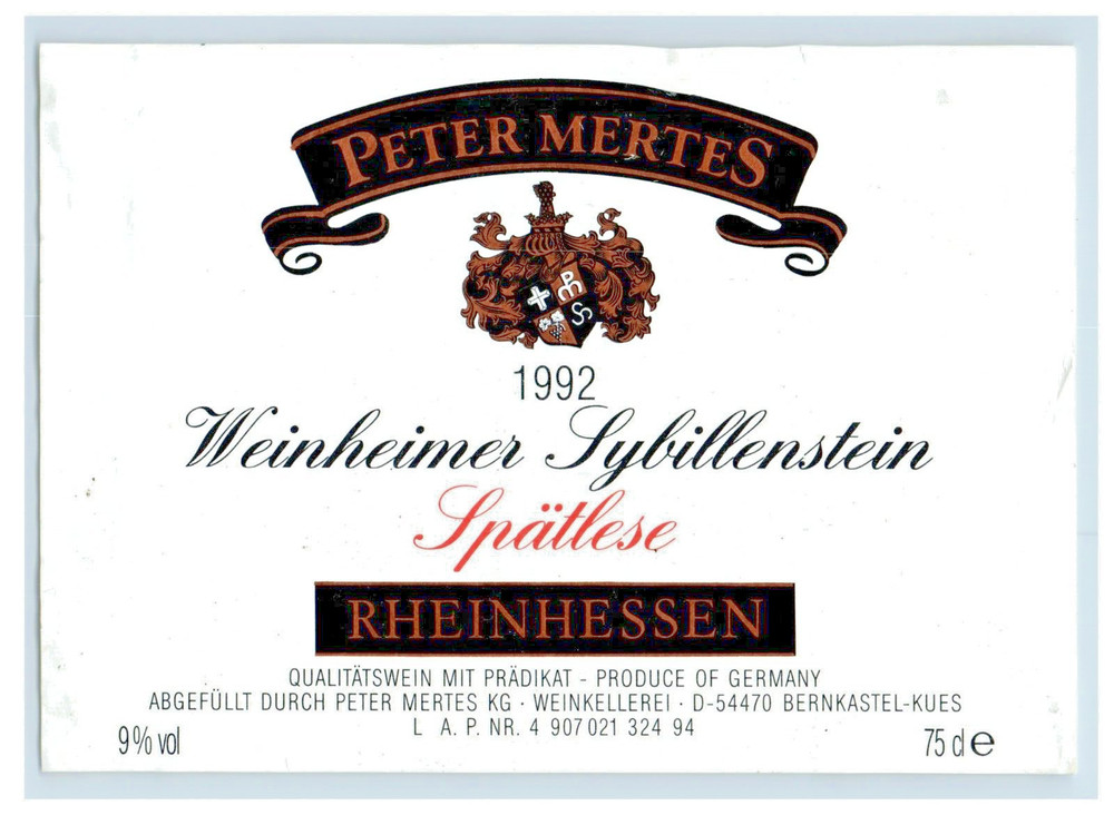 1970&rsquo;s-80&rsquo;s Peter Mertes Weinheimer Spatlese German Wine Label Original S18E