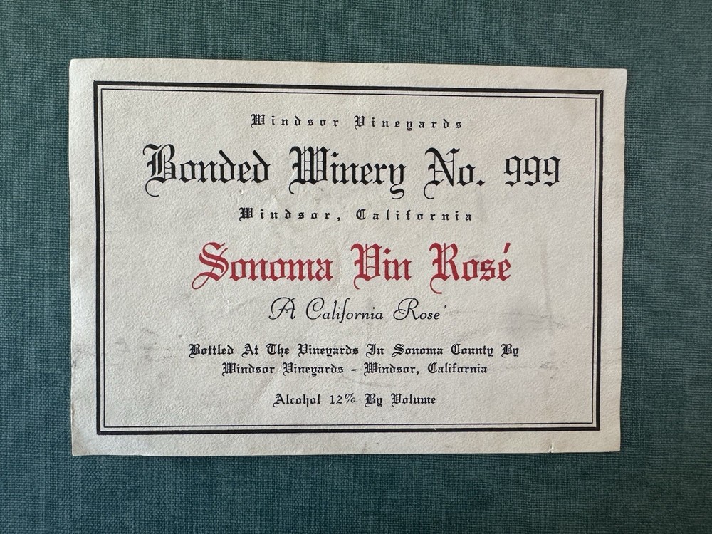 Old Windsor Vineyards Wine Bottle Label Sonoma Rosé Unused See Photos