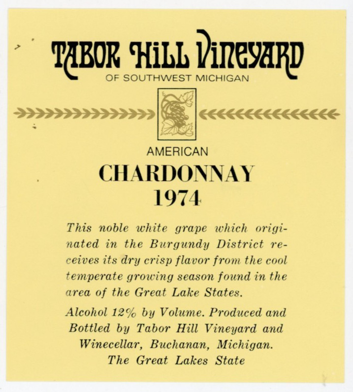 1974 Buchanan, MI Wine Label Chardonnay Tabor Hill Vineyard #2G1