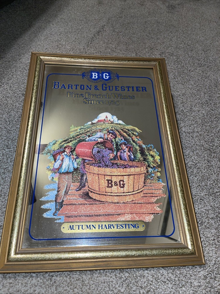 Vintage B&G Barton & Guestier Advertising Bar Mirror Fine French Wines Framed