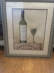 Castillo de Scafi Framed Wine Bottle & Glass Print, Beige Brown Green