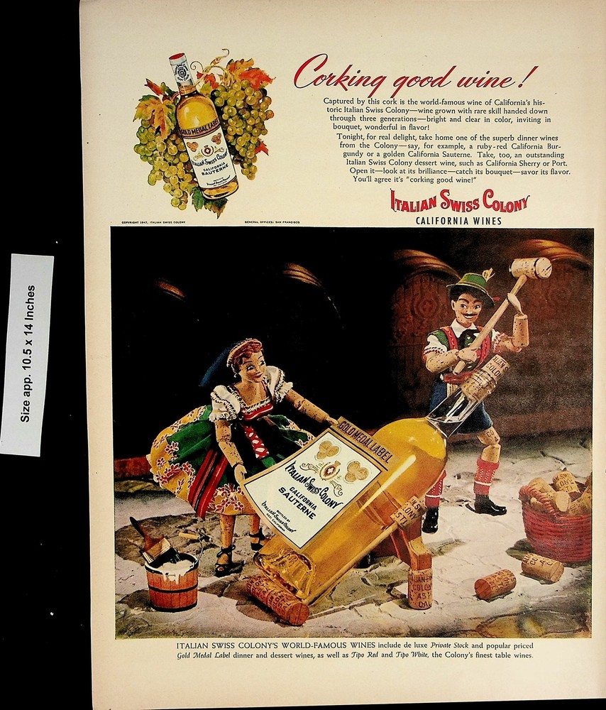1947 Italian Swiss Colony California Wines Vintage Print Ad 4568