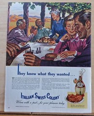 1945 magazine ad for Italian Swiss Colony Wine – Tipo Red, table at vineyard