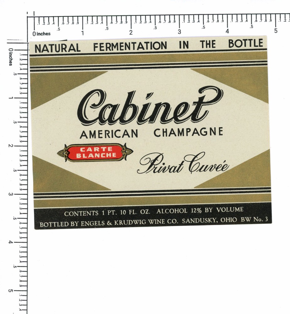 Vintage Wine Label Cabinet American Champagne Carte Blanche Sandusky OH 9235