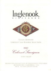 Inglenook Cabernet Sauvignon Estate Limited Napa Valley CA 1980 Vtg Wine Label