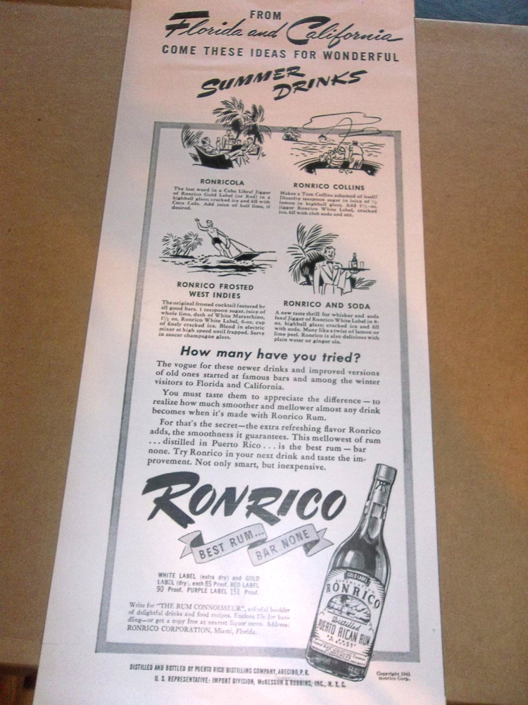 1941 Large 5 x 13 Advertisement Ron Rico Rum