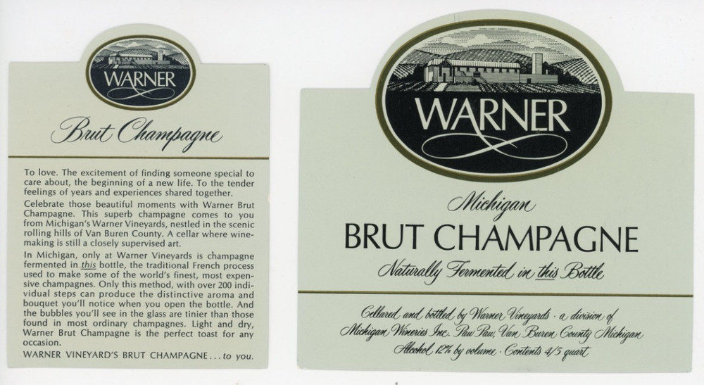 1960s-70s Paw Paw, MI Wine Brut Champagne Warner Vineyards set #2G4