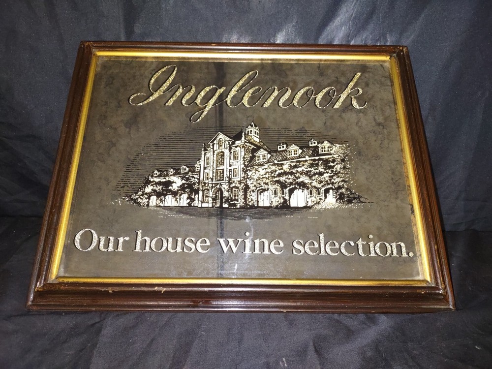 Vintage Inglenook Vineyards Winery Smoked Mirror Bar Sign Wooden Frame