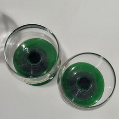 Set 2 Schmitt Sohne Wine Cordial Glasses Goblets Green Ribbed Stem W. Germany