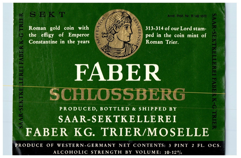 1970&rsquo;s-80&rsquo;s Faber Schlossberg Saar German Wine Label Original S29E