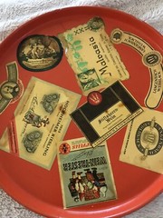 Vintage Wine Labels On A West Germany Tray 1953 Hochheimer Randersaderer